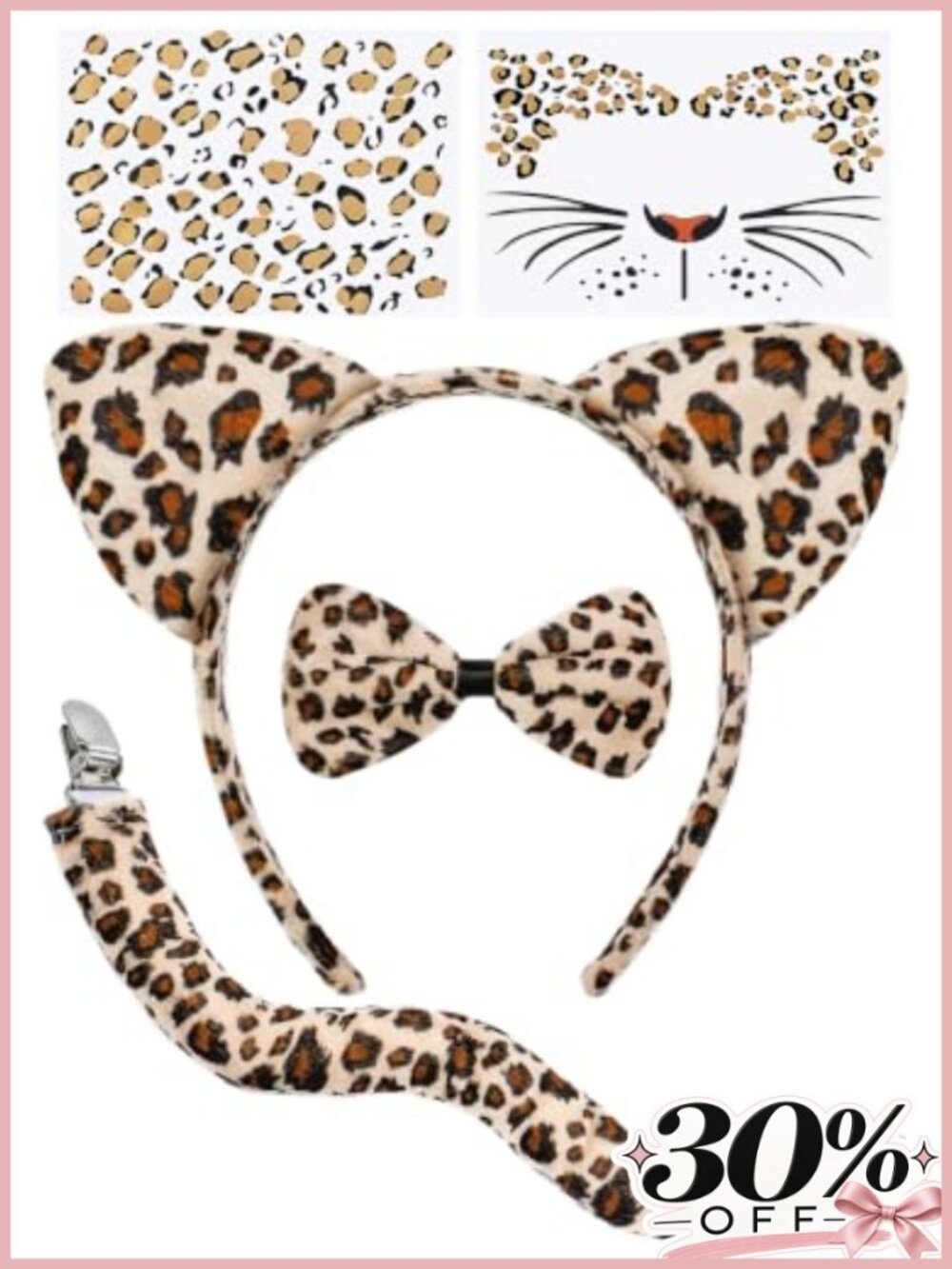 5 PCS Leopard Ears Tail Cheetah Costume Set Halloween Accessories